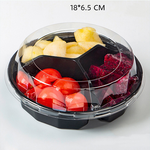 Custom disposable PET 2 3 4 5 compartment round plastic blister containers storage packaging box tray for fruit with lids