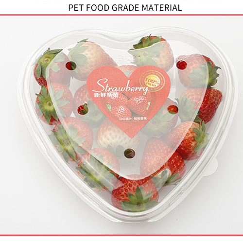 Custom PET Disposable Transparent Plastic Packaging Container Clear Strawberry Heart Shape Boxes For Strawberries/Tomatoes/Fruit