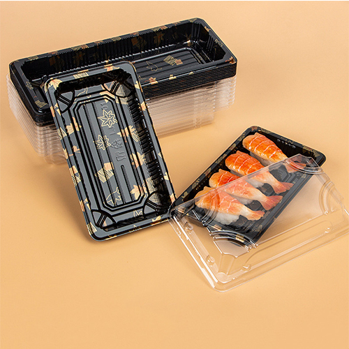 Wholesale Japanese Style Disposable Take Away Container Takeout Plastic Sushi Packing Tray With Clean Lid