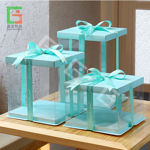 Custom Logo Foldable Clear Square Rectangle Tall Transparent Plastic Cake Box Wedding Birthday Party Gift packaging