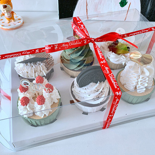 Cupcake box 2 4 6 12 cups Holiday party cake dessert muffin cups paper base Clear PET packaging box