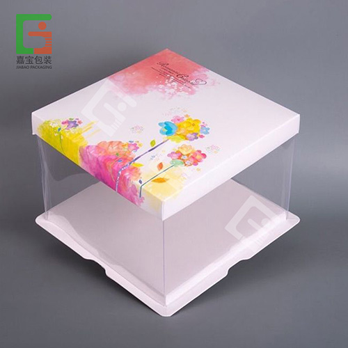 Customized Plastic Square Rectangle Clear Large Birthday Cake Box Packaging with Paper Holder and Lids
