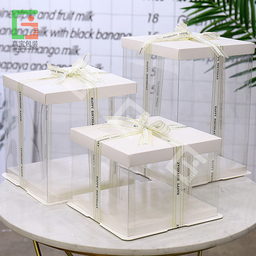 Customized Plastic Square Rectangle Clear Large Plastic Birthday Cake Box Packaging with Multiple Colours Paper Base and Lids